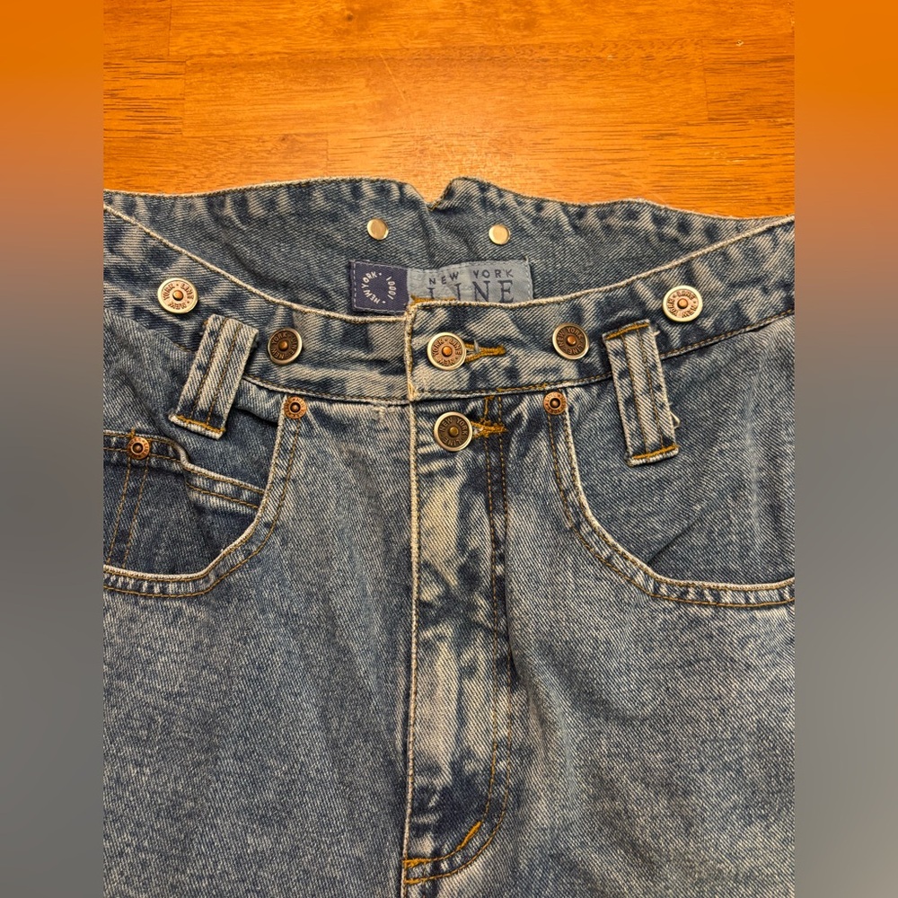 Vtg 90’s New York Line High Waist Jeans Denim Tapered Suspender Buttons Mom 10
